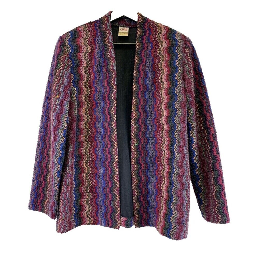 BOGO Graff Californiawear Knit Blazer Purple Red Stripe Sweater Vintage Women 12